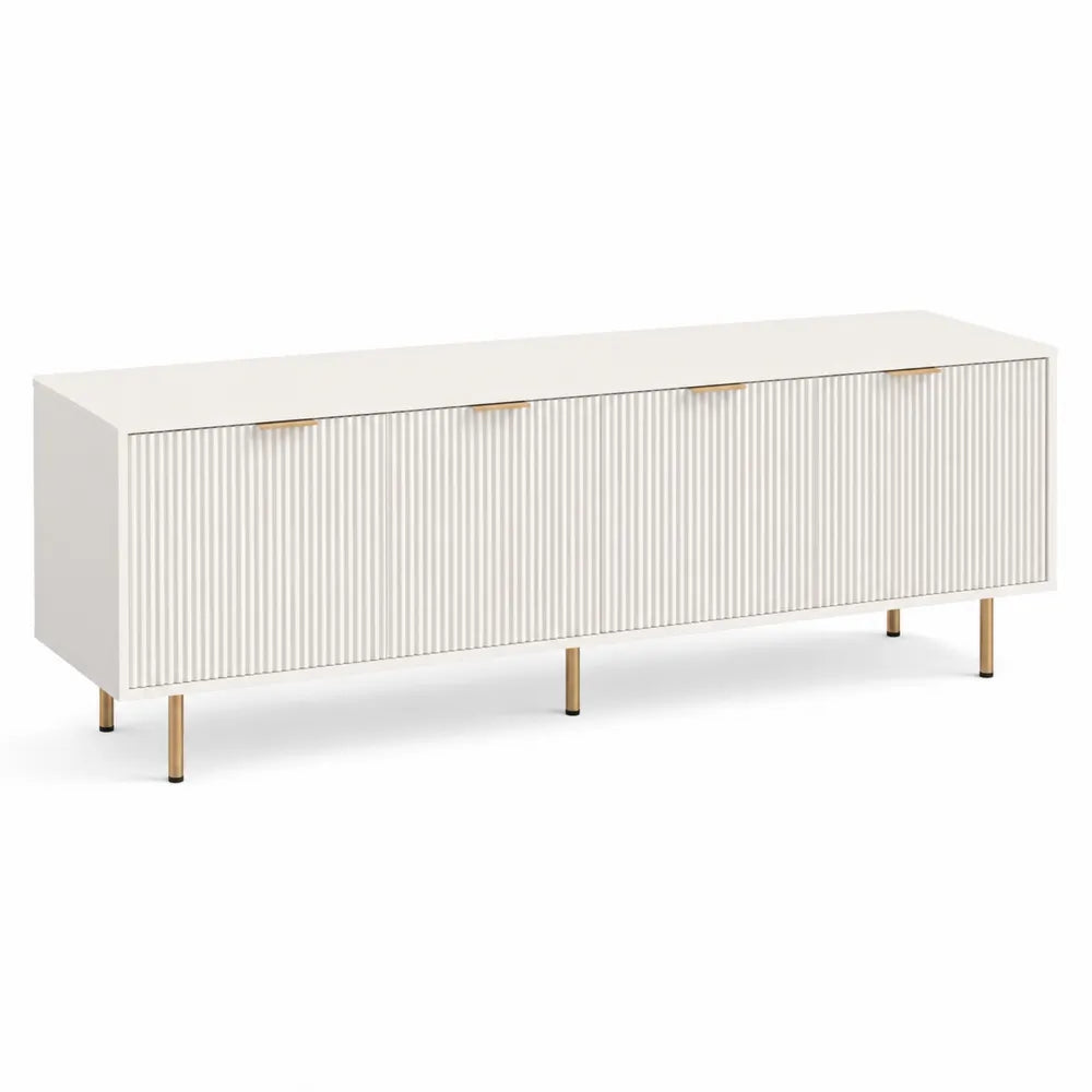 Meuble TV en bois blanc avec pieds en métal doré