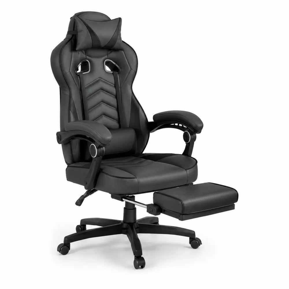 Chaise de Bureau en Cuir Synthétique Noir avec Repose-Pieds