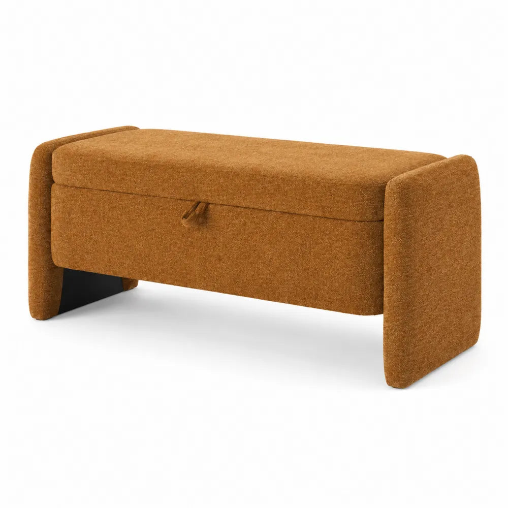 Banc de rangement en tissu moutarde 120x40x45 cm