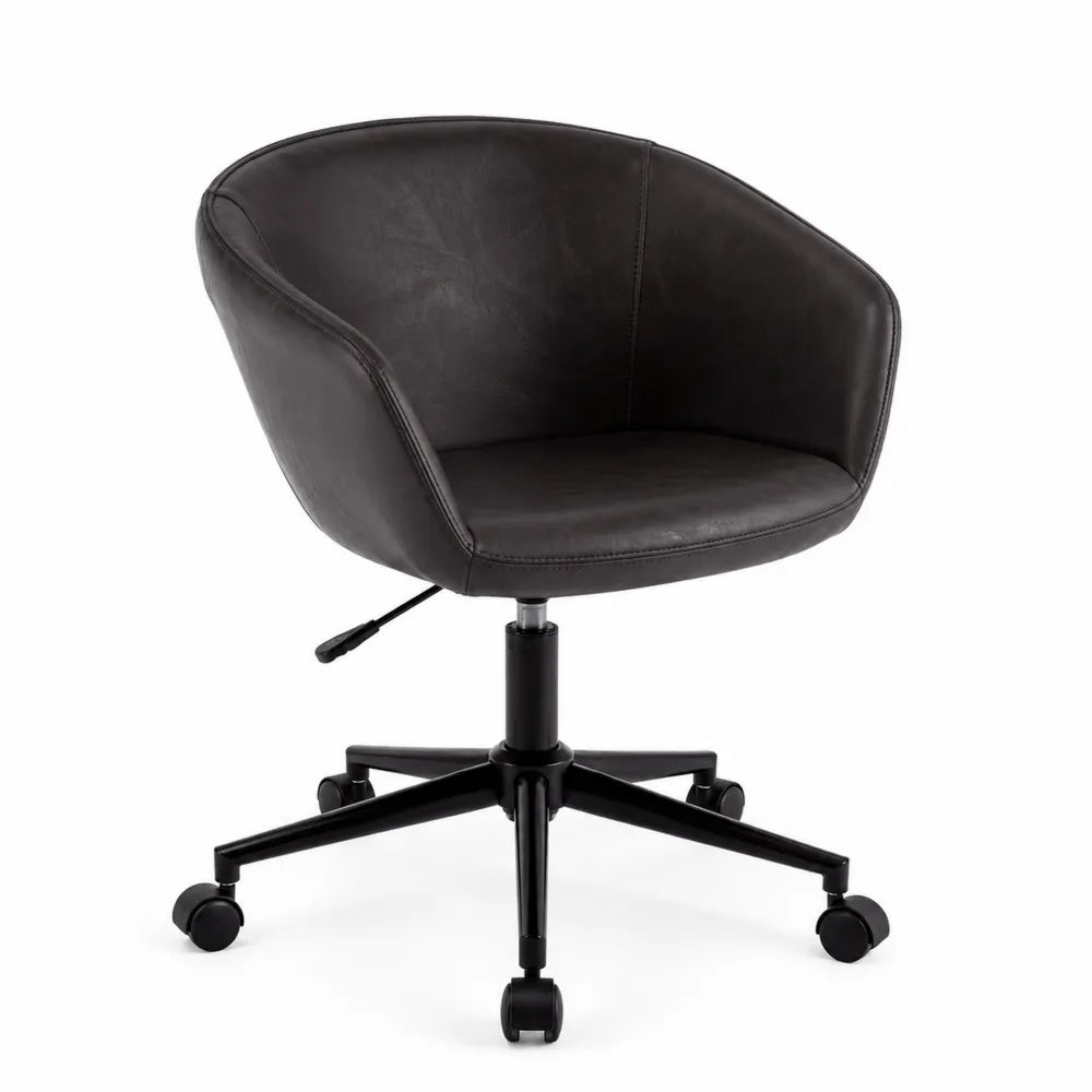 Chaise pivotante en cuir synthétique noir avec roulettes