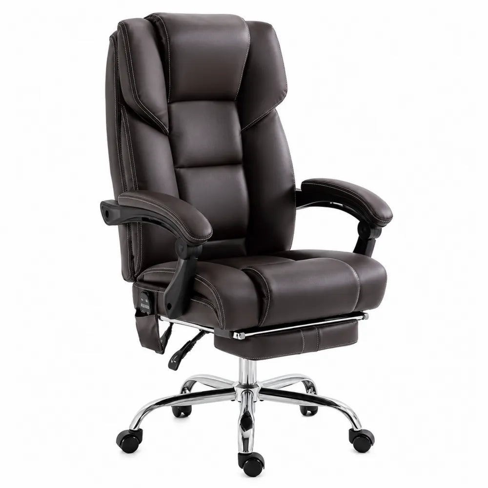 Chaise de bureau en cuir synthétique avec repose-pieds et base en métal chromé