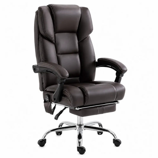 Chaise de bureau en cuir synthétique avec repose-pieds et base en métal chromé