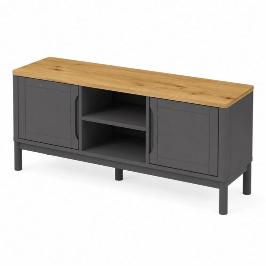 Meuble TV en bois et métal gris 120x40x50 cm