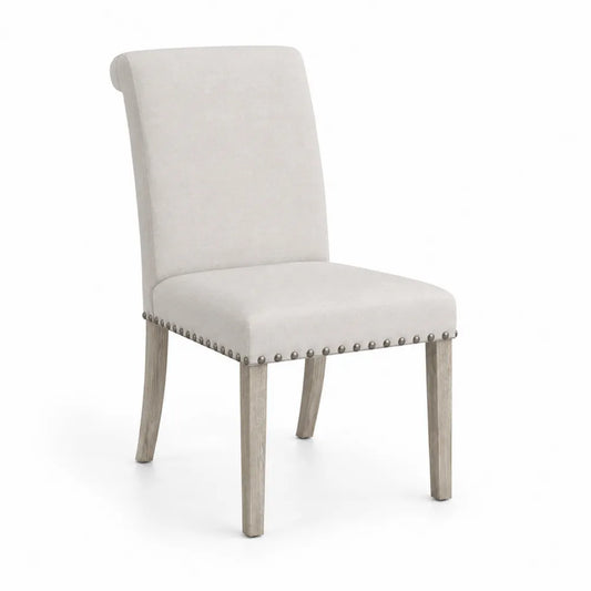 Chaise en bois avec revêtement en tissu crème
