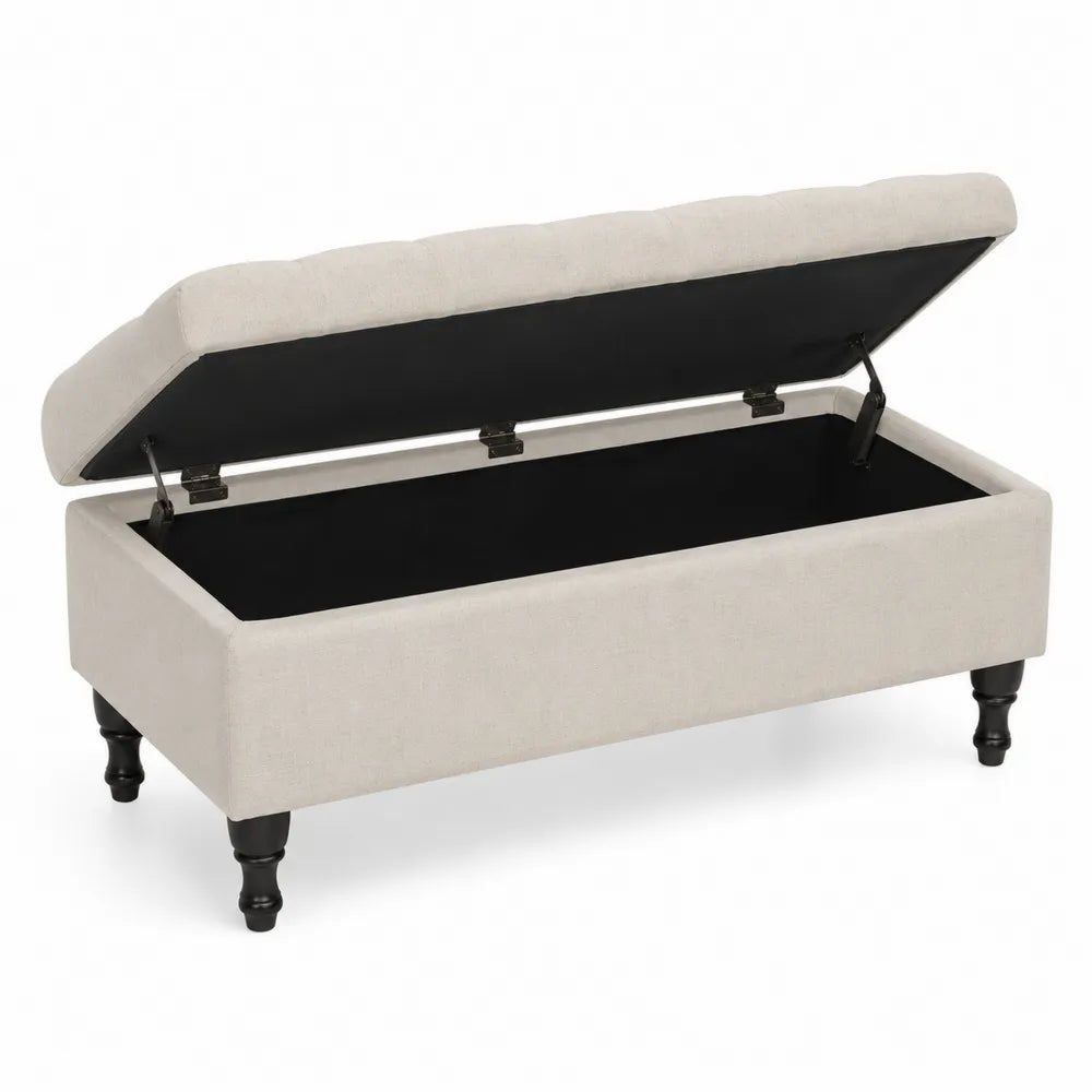 Banc de rangement en bois et tissu polyester Beige