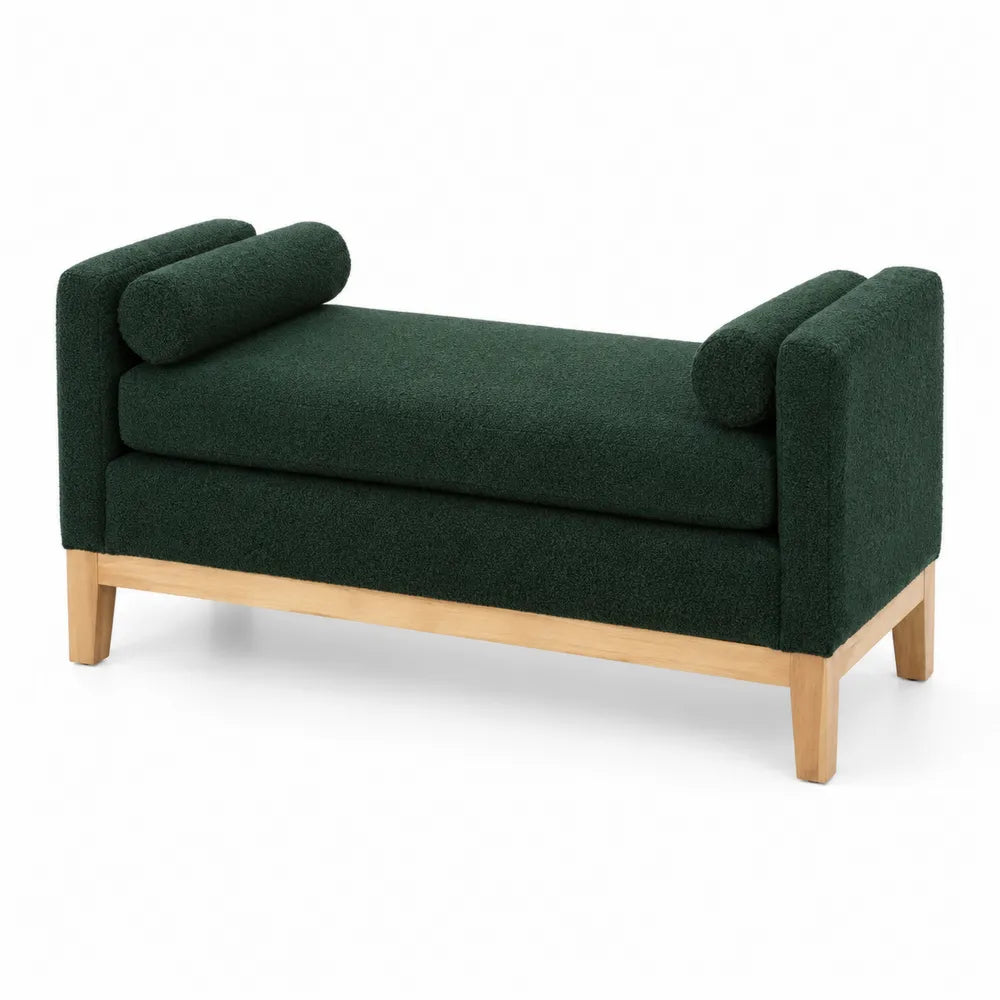 Banc en tissu bouclé avec pieds en bois