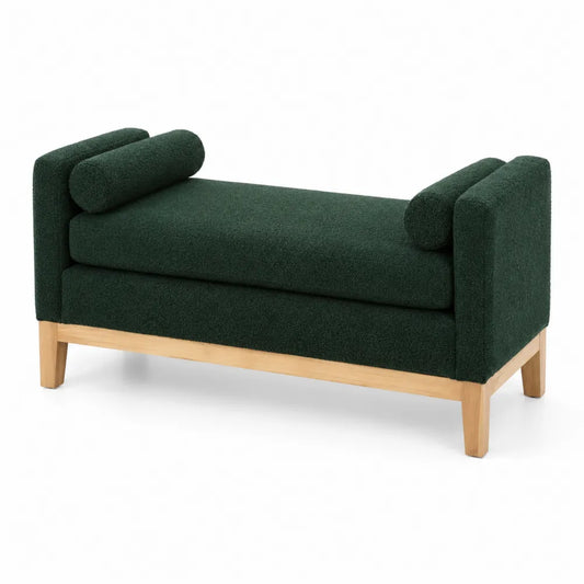 Banc en tissu bouclé avec pieds en bois