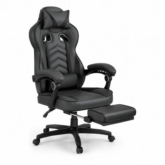 Chaise de Bureau en Cuir Synthétique Noir avec Repose-Pieds