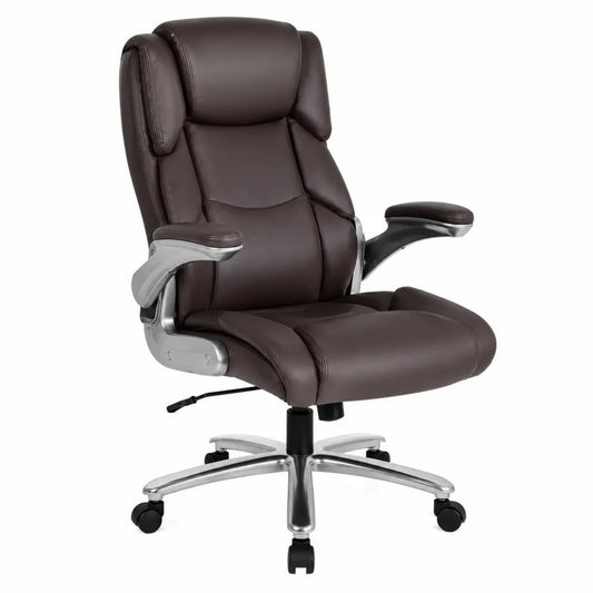 Chaise de bureau réglable en similicuir brun