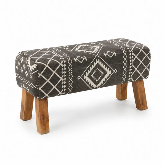Banc en bois et tissu motif géométrique 80x40x45 cm