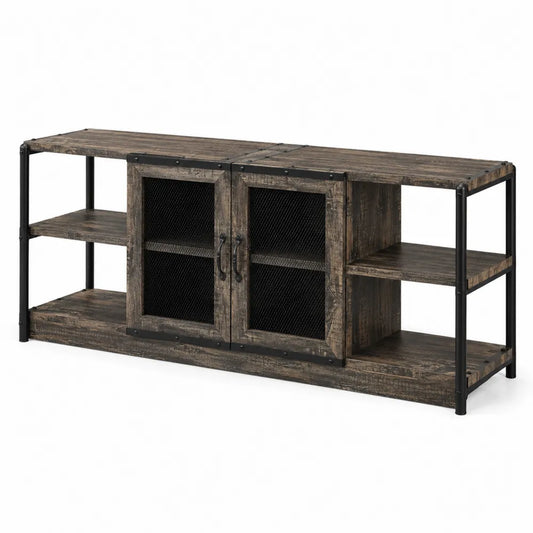 Meuble TV en Bois et Métal avec Portes Grillagées 150x40x70 cm